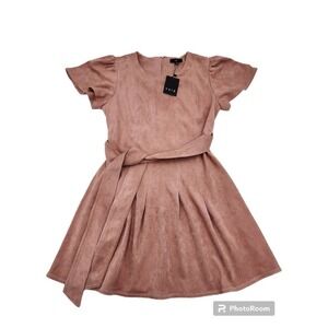 Fate Flutter Short Sleeve Summer Dress Cinched Belt Waist Pleated NWT Size M